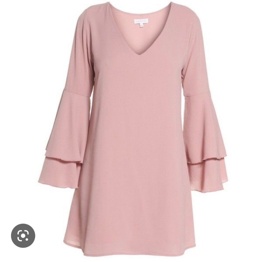 Beautiful pink bell sleeve v neck dress!